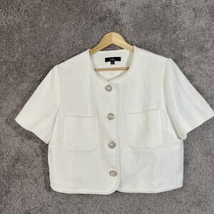 Lulu's White Short-Sleeve Cropped Blazer with Pearl Buttons